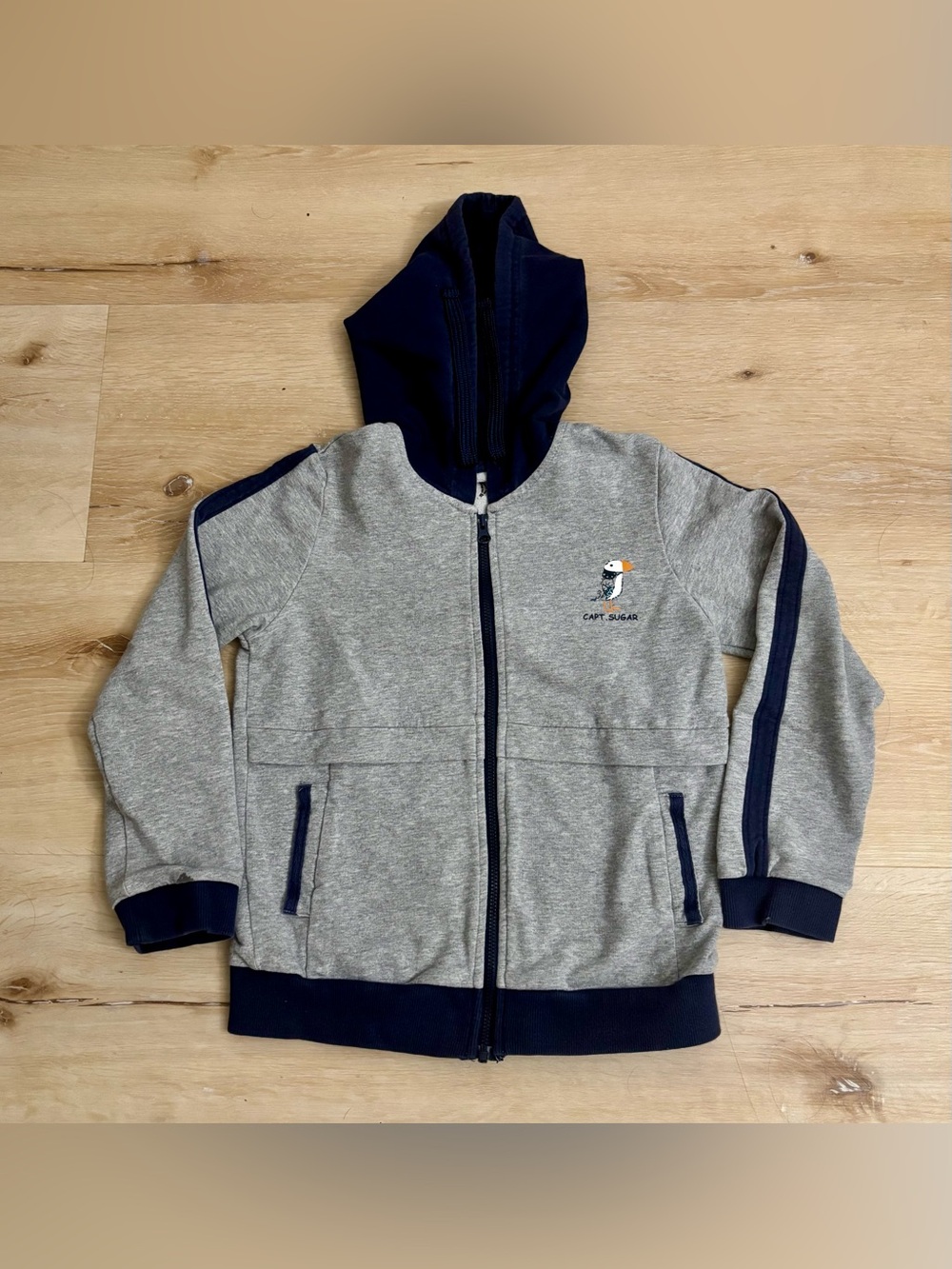 Captain Sugar Grey & Navy Zip-Up Hoodie for Kids